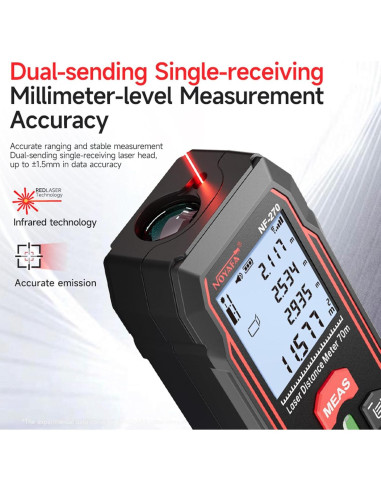 Medidor Láser NOYAFA NF-270 70m Pantalla LCD Multifuncional