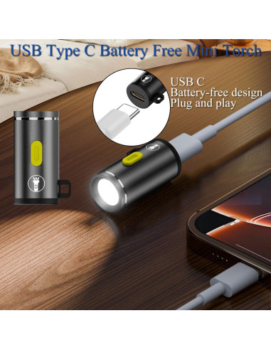 Linterna Mini USB C QIANRENON 5V 1W Aluminio 2 Pcs