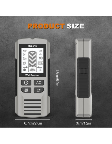 Detector de Metal y Pared Genérico 5 en 1 LCD Rojo