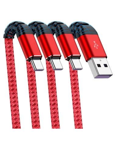 Cable USB C 1.83m Cabepow 3Pack Carga Rápida Nylon Rojo
