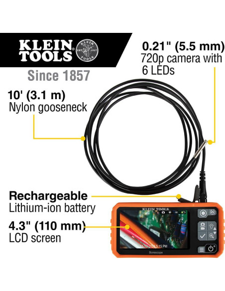 Cámara de Inspección Klein Tools 69462 3m IP67 LED 5.5mm Cámara de Inspección Klein Tools 69462 3m IP67 LED 5.5mm