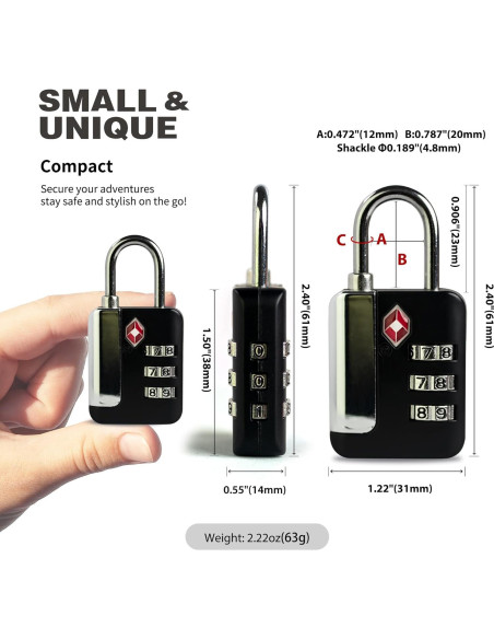 Candado TSA de Combinación UP Security 3 Dígitos Negro Candado TSA de Combinación UP Security 3 Dígitos Negro