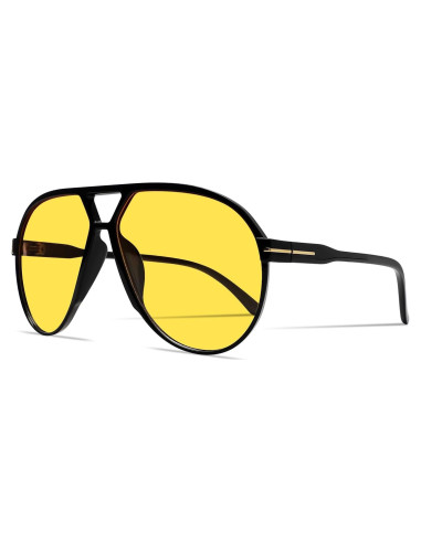 Gafas de sol aviador GUVIVI retro 130mm marco negro lente amarilla