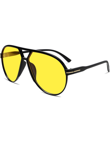 Gafas de sol aviador GUVIVI retro 130mm marco negro lente amarilla Gafas de sol aviador GUVIVI retro 130mm marco negro lente amarilla