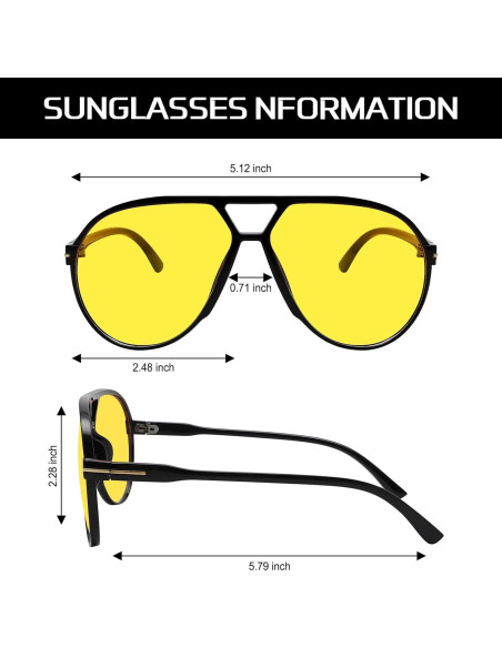 Gafas de sol aviador GUVIVI retro 130mm marco negro lente amarilla Gafas de sol aviador GUVIVI retro 130mm marco negro lente amarilla
