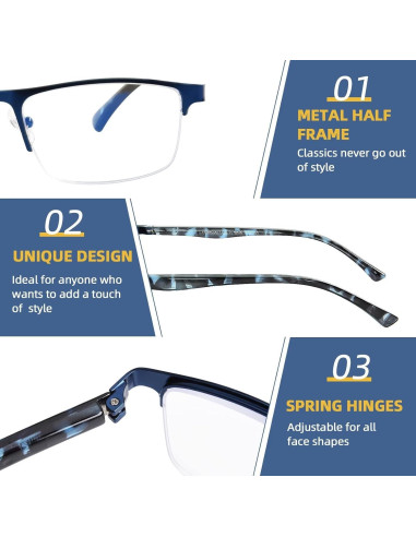 Gafas de Lectura FONHCOO Azul 2.75x Filtro Luz Azul Metal