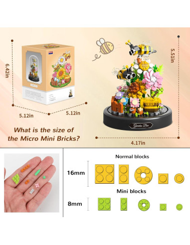 QLT Conjunto de Mini Bloques de Construcción Flores Abeja 588 Piezas
