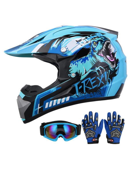 Casco de motocross Oumurs Dino Azul para niños 5-14 años Casco de motocross Oumurs Dino Azul para niños 5-14 años