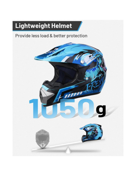 Casco de motocross Oumurs Dino Azul para niños 5-14 años Casco de motocross Oumurs Dino Azul para niños 5-14 años