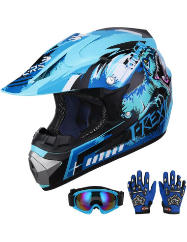 Casco de motocross Oumurs Dino Azul para niños 5-14 años