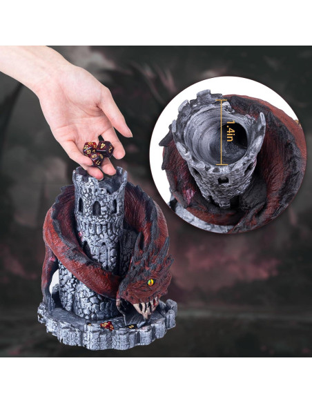 Torre de Dados D&D Dragón Rojo con 7 Dados Poliedricos Torre de Dados D&D Dragón Rojo con 7 Dados Poliedricos
