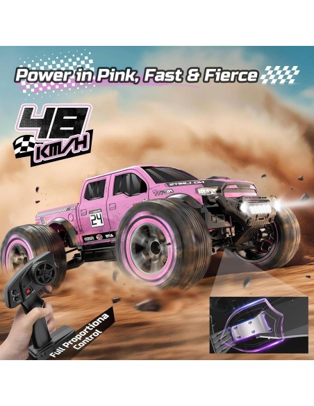 Coche RC DEERC 1:10 4X4 Crawler 48 KM/H Rosa Todo Terreno Coche RC DEERC 1:10 4X4 Crawler 48 KM/H Rosa Todo Terreno