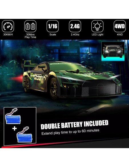 Coche RC Drift Dollox 1/16 4WD 30+ KM/h con Luces LED Coche RC Drift Dollox 1/16 4WD 30+ KM/h con Luces LED