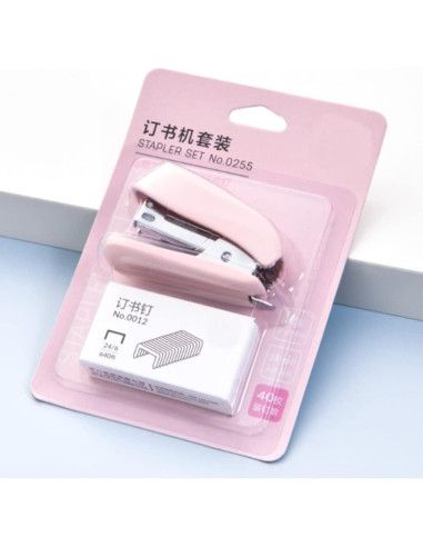 Mini Grapadora Rosa Jinshining con Removedor y Grapas