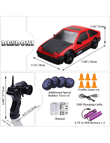 Coche RC Drift 1:16 Desdoni 18km/h 4WD con Luces LED
