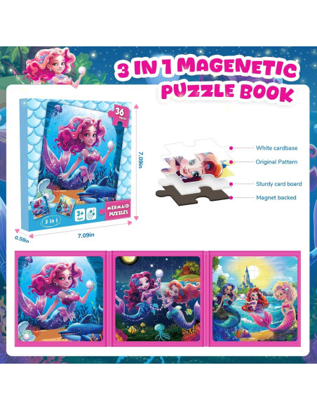 Rompecabezas Magnéticos Sirena Homicozy 36 Piezas 3-8 Años Rompecabezas Magnéticos Sirena Homicozy 36 Piezas 3-8 Años