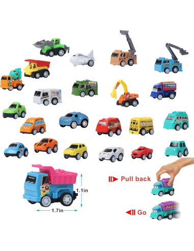 Juegoal Set 24 Coches y Camiones de Resorte para Niños