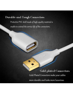 Cable de Extensión USB 2.0 Costyle Blanco 10ft (3m) 2-Pack 2