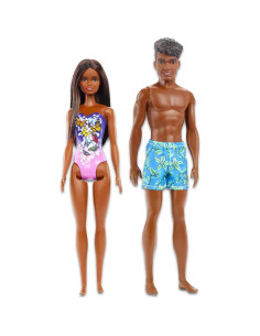 Conjunto de muñecas Barbie y Ken de playa con pegatinas 2