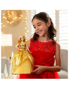 Muñeca Barbie Navidad 2020 Mattel 30 cm Vestido Dorado 2
