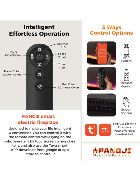 Chimenea Eléctrica FANGJI 91 cm Control Remoto 1500W Chimenea Eléctrica FANGJI 91 cm Control Remoto 1500W