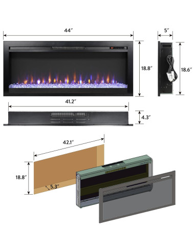 Chimenea eléctrica empotrada Genérico 112 cm LED control remoto