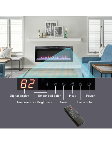 Chimenea eléctrica empotrada Genérico 112 cm LED control remoto