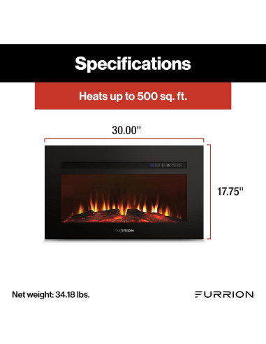 Chimenea Eléctrica Furrion 76cm para RV con Llama LED