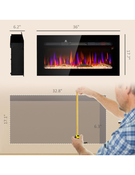 Chimenea Eléctrica HOMCOM 91.44 cm Montada en Pared 1500W Chimenea Eléctrica HOMCOM 91.44 cm Montada en Pared 1500W