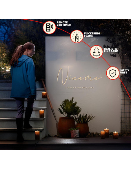 Vela LED Niceme Recargable 3 Piezas Corteza de Pino Vela LED Niceme Recargable 3 Piezas Corteza de Pino