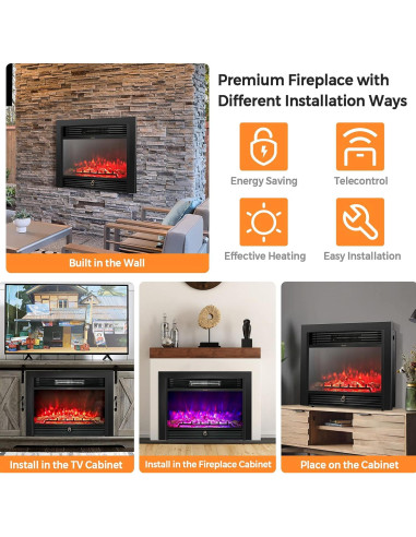 Chimenea Eléctrica Empotrada Tangkula 72.4 cm 750W/1500W