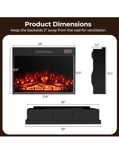 Insertable Chimenea Eléctrica COSTWAY 58.4 cm 750W/1500W
