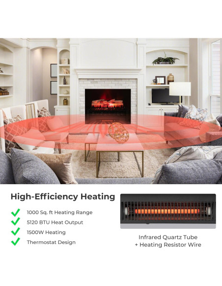 Chimenea Eléctrica COSTWAY 1500W 20" con Llama Realista Chimenea Eléctrica COSTWAY 1500W 20" con Llama Realista