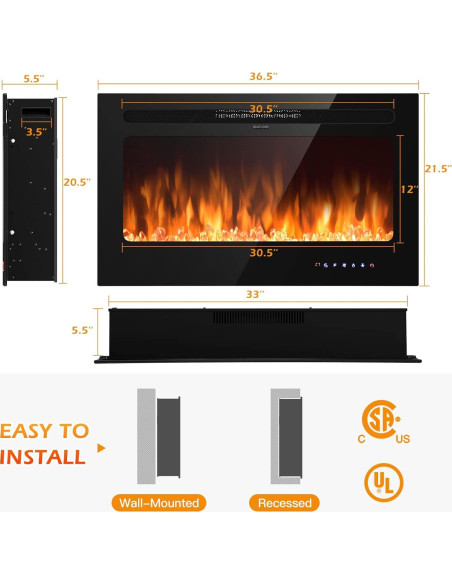 Insertos de Chimenea Eléctrica RELAX4LIFE 36" 750/1500W Insertos de Chimenea Eléctrica RELAX4LIFE 36" 750/1500W
