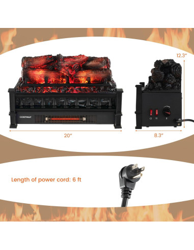 Chimenea Eléctrica COSTWAY 50,8 cm con Llama Ajustable