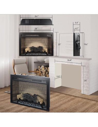 Chimenea Eléctrica Aienid Negra Antiguo 71 x 71 x 51 cm