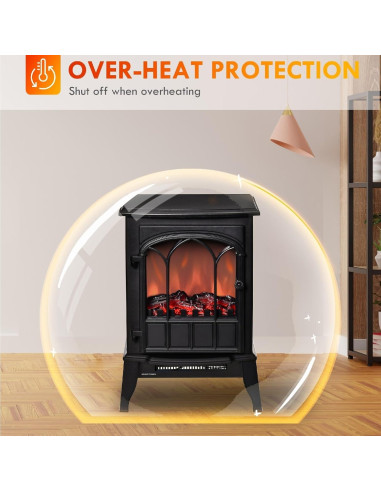 Chimenea Eléctrica Wycian Negra Montada en Pared 750W/1500W