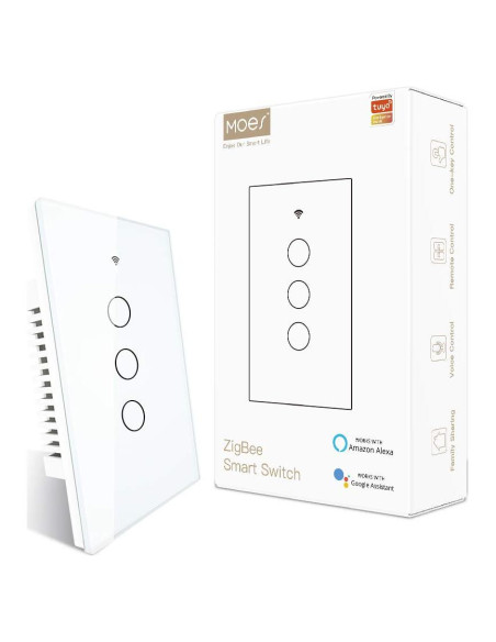 Interruptor de Luz Táctil Inteligente MOES 3 Gang Blanco ZigBee Interruptor de Luz Táctil Inteligente MOES 3 Gang Blanco ZigBee