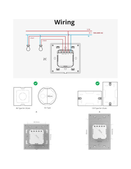 Interruptor Inteligente SONOFF T5 3 Gang WiFi 2.4GHz Táctil Interruptor Inteligente SONOFF T5 3 Gang WiFi 2.4GHz Táctil