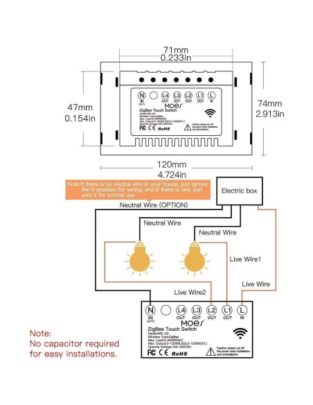 Interruptor de Luz Táctil Inteligente MOES 3 Gang Blanco ZigBee Interruptor de Luz Táctil Inteligente MOES 3 Gang Blanco ZigBee