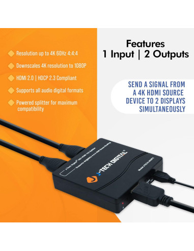 Divisor HDMI 1x2 J-Tech Digital JTECH-4KSP2 4K 60Hz