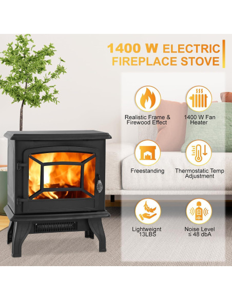 Estufa de Chimenea Eléctrica Dopinmin 1400W Portátil 50,8cm Estufa de Chimenea Eléctrica Dopinmin 1400W Portátil 50,8cm