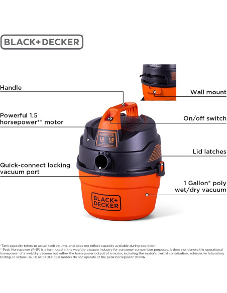 Aspiradora Humeda y Seca Black+Decker BDXV18101P-1H 1 Galón Aspiradora Humeda y Seca Black+Decker BDXV18101P-1H 1 Galón