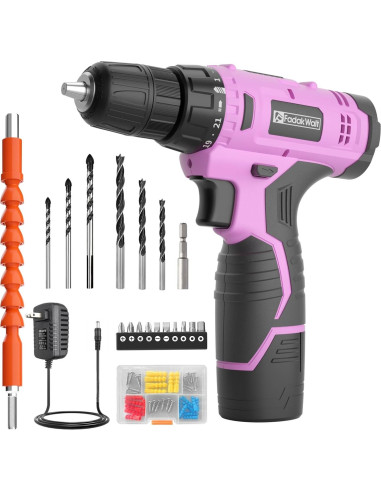 Taladro Inalámbrico FADAKWALT 12V Rosa con Batería y Cargador