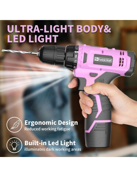 Taladro Inalámbrico FADAKWALT 12V Rosa con Batería y Cargador Taladro Inalámbrico FADAKWALT 12V Rosa con Batería y Cargador