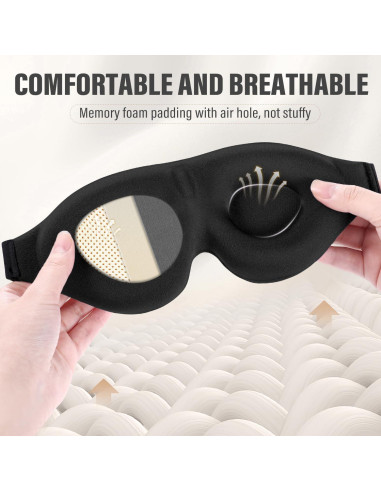 YIVIEW Máscara de Sueño 3D Negra, Antifaz Suave y Transpirable
