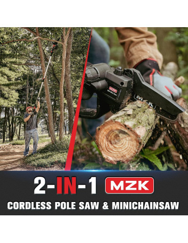Sierra de Poste Inalámbrica MZK 20V 2-en-1 con Mini Motosierra