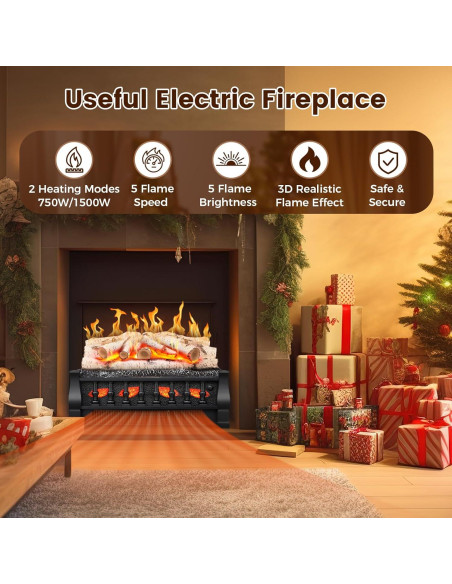Calefactor de Chimenea Eléctrica Electactic 21" 750/1500W Calefactor de Chimenea Eléctrica Electactic 21" 750/1500W