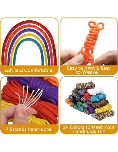 Kit de Cuerdas Paracord 550lb Mesench 24 Colores 3m
