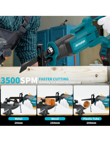 Sierra Recíproca Sin Escobillas RYOJEGK 21V 2x6.0Ah 3500 SPM